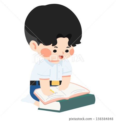 Boy writing in notebook for study and learning Boy writing in notebook for study and learning 138384848