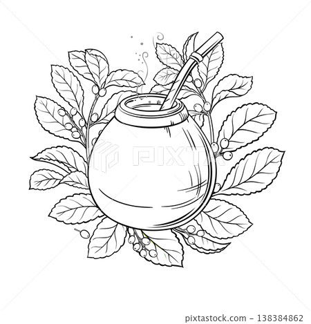 Mate Tea in Calabash Branch Outline Illustration. Mate Tea in Calabash Branch Outline Illustration. 138384862