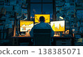 Financial analyst working late night monitoring stock market charts 138385071