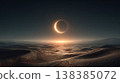 Annular solar eclipse over desert landscape with glowing horizon 138385072