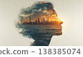 Woman silhouette with dubai skyline during sunset 138385074