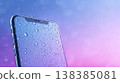 Smartphone screen with water drops showing waterproof protection 138385081