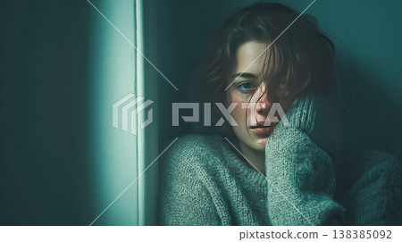 Woman feeling sadness and depression in isolation 138385092