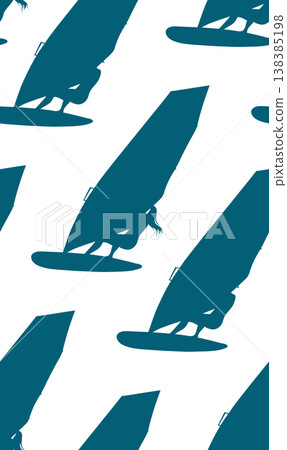 Vector seamless pattern with silhouette of windsurfing. Texture with shadow of women surfing on white background. Vector seamless pattern with silhouette of windsurfing. Texture with shadow of women surfing on white background. 138385198