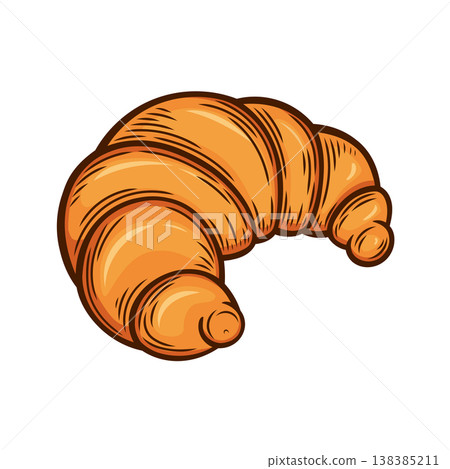 Croissant drawn in engraving style 138385211