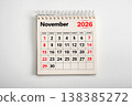 November 2026. Resolution, strategy, solution, goal, business and holidays. Date month November 2026. Page of annual monthly calendar November 2026 planning 138385272