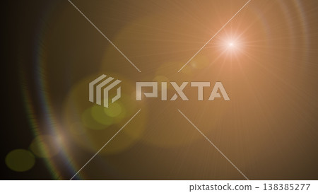 Flare overlay sun light len effect. Warm orange glow with soft halo and hexagonal bokeh. Summer sunset shine for texture 138385277