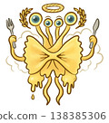 Golden Pasta Angel with Eyes, Fork and Spoon 138385306
