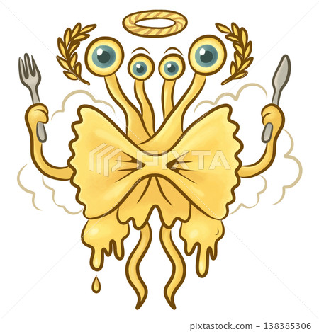 Golden Pasta Angel with Eyes, Fork and Spoon Golden Pasta Angel with Eyes, Fork and Spoon 138385306