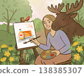 Artist Painting Pancakes with Moose in Garden 138385307