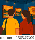 Couple Viewing Landscape Paintings in Art Gallery 138385309