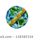Mended Earth with Stitching Band Across the Globe 138385334