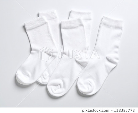 Plain white socks, mock-up sample, apparel. 138385778
