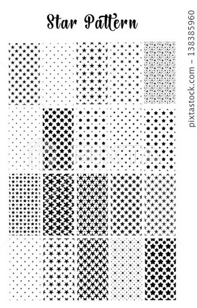 Star Pattern Set, Seamless Bold Scattered Mixed Size Geometric Star Repeat Background, Monochrome Star Tile Print Surface Pattern Design, High Resolution Vector Illustration 138385960