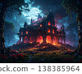 A burning mansion in a mysterious forest - AI-generated image 138385964