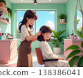A hairdresser cutting hair with a smile 138386041