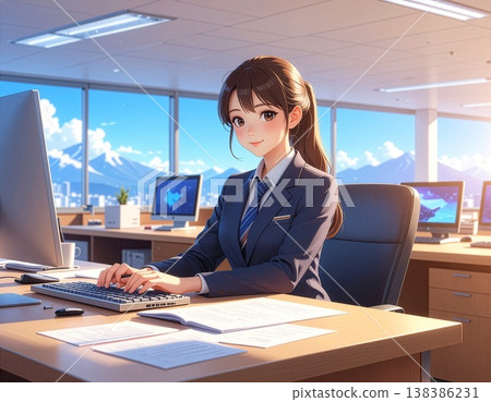 辦公室職員在辦公桌前工作 138386231