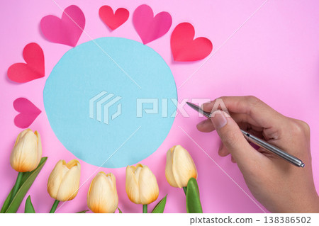 Mother's Day card design with tulips and hearts Mother's Day card design with tulips and hearts 138386502