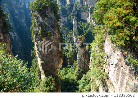 Awesome view of natural quartz sandstone pillars of the Tianzi Mountains (Avatar Mountains) in the Zhangjiajie National Forest Park ( Wulingyuan), Hunan Province, China. Fabulous landscape.this Awesome view of natural quartz sandstone pillars of the Tianzi Mountains (Avatar Mountains) in the Zhangjiajie National Forest Park ( Wulingyuan), Hunan Province, China. Fabulous landscape.this 138386568