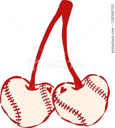 Coquette Baseball Cherry Heart Shaped Whimsical Hand Drawn Coquette Baseball Cherry Heart Shaped Whimsical Hand Drawn 138386705