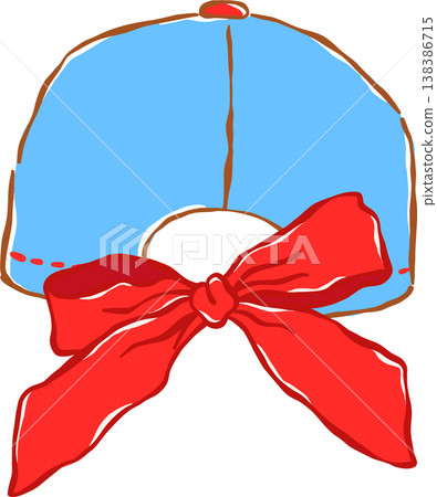 Cute Coquette Blue Baseball Cap With Red Bow Whimsical Hand Drawn Cute Coquette Blue Baseball Cap With Red Bow Whimsical Hand Drawn 138386715