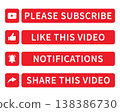Social media call to action buttons set with subscribe like notification and share icons modern flat design red interface elements for video content promotion ui kit for apps web and marketing 138386730