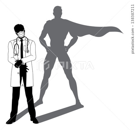 Superhero Doctor With Super Hero Shadow Silhouette Superhero Doctor With Super Hero Shadow Silhouette 138387211