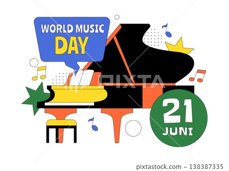 World Music Day Vector Illustration With Guitar And Saxophone Players, Musical Notes, Live Performance Celebration And Creative Sound Design World Music Day Vector Illustration With Guitar And Saxophone Players, Musical Notes, Live Performance Celebration And Creative Sound Design 138387335