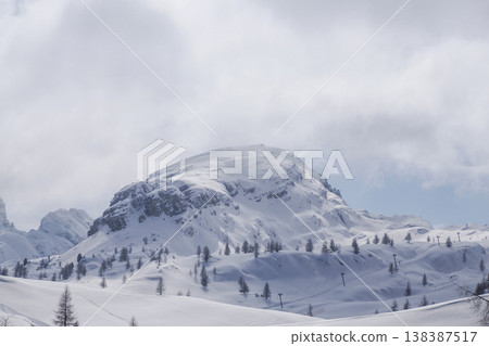 View of the mountains from falzarego pass dolomites winter season View of the mountains from falzarego pass dolomites winter season 138387517