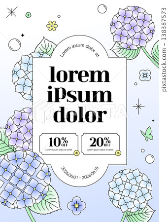 Hydrangea Summer Sale Event Banner Template with Discount Coupons Hydrangea Summer Sale Event Banner Template with Discount Coupons 138387573