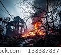 A decaying city and burning rubble: AI-generated image 138387837
