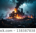 Burning, collapsing buildings and a desolate city: AI-generated image 138387838
