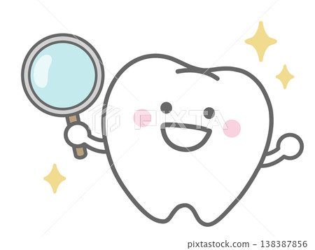 A tooth character holding a magnifying glass A tooth character holding a magnifying glass 138387856