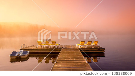 Dock on Lac-Superieur, Mont-tremblant, Quebec, Canada Dock on Lac-Superieur, Mont-tremblant, Quebec, Canada 138388009