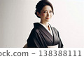 身穿黑色和服的日本女性，和服是婚禮、葬禮和其他正式場合的服裝。 138388111