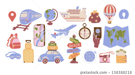 Travel Essentials Set. Transportation Navigation Luggage 138388218