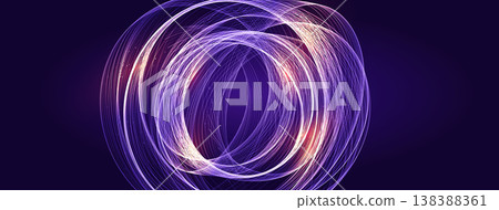 Glow Purple Light Ring, Neon Luminous Energy Circle with Bright Shine. Futuristic Motion Halo, Sci-Fi Portal Effect on Dark Background. AI Data Speedy Vortex Rings. Vector Illustration 138388361