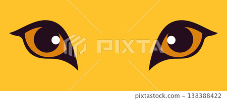 Fierce big cat eyes with bright orange irises on a vibrant yellow background, abstract vector illustration Fierce big cat eyes with bright orange irises on a vibrant yellow background, abstract vector illustration 138388422