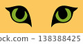 Fierce big cat eyes with bright orange irises on a vibrant yellow background, abstract vector illustration 138388425