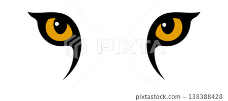 Fierce big cat eyes with bright orange irises on a vibrant yellow background, abstract vector illustration Fierce big cat eyes with bright orange irises on a vibrant yellow background, abstract vector illustration 138388428