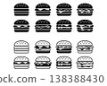 Simple hamburger icon set featuring both outline and solid black versions for digital design. 138388430