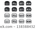 Simple hamburger icon set featuring both outline and solid black versions for digital design. 138388432
