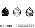 Black and white cupcake icons in various artistic styles. 138388434