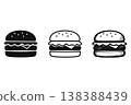 Simple hamburger icon set featuring both outline and solid black versions for digital design. 138388439