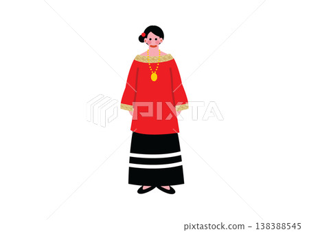 一位身穿馬爾地夫傳統民族服裝的女性插圖。 一位身穿馬爾地夫傳統民族服裝的女性插圖。 138388545