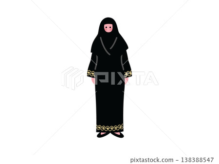 一位身穿沙烏地阿拉伯傳統民族服裝的女性的插圖。 一位身穿沙烏地阿拉伯傳統民族服裝的女性的插圖。 138388547