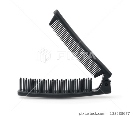 Side view of black plastic pocket folding comb 138388677