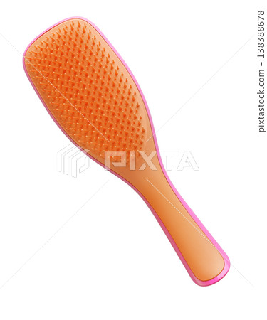 Front view of orange plastic hairbrush Front view of orange plastic hairbrush 138388678