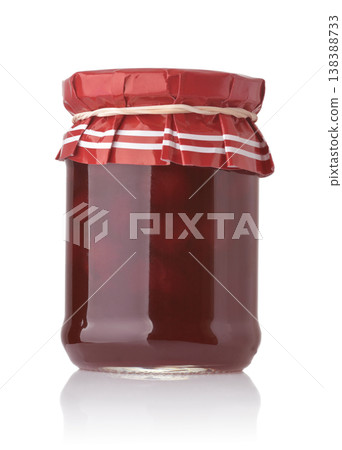 Front view of cherry jam jar 138388733