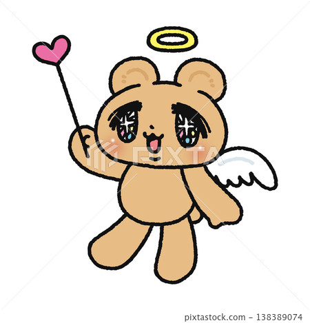 A dreamy, angelic bear holding a heart-shaped pointer. 138389074